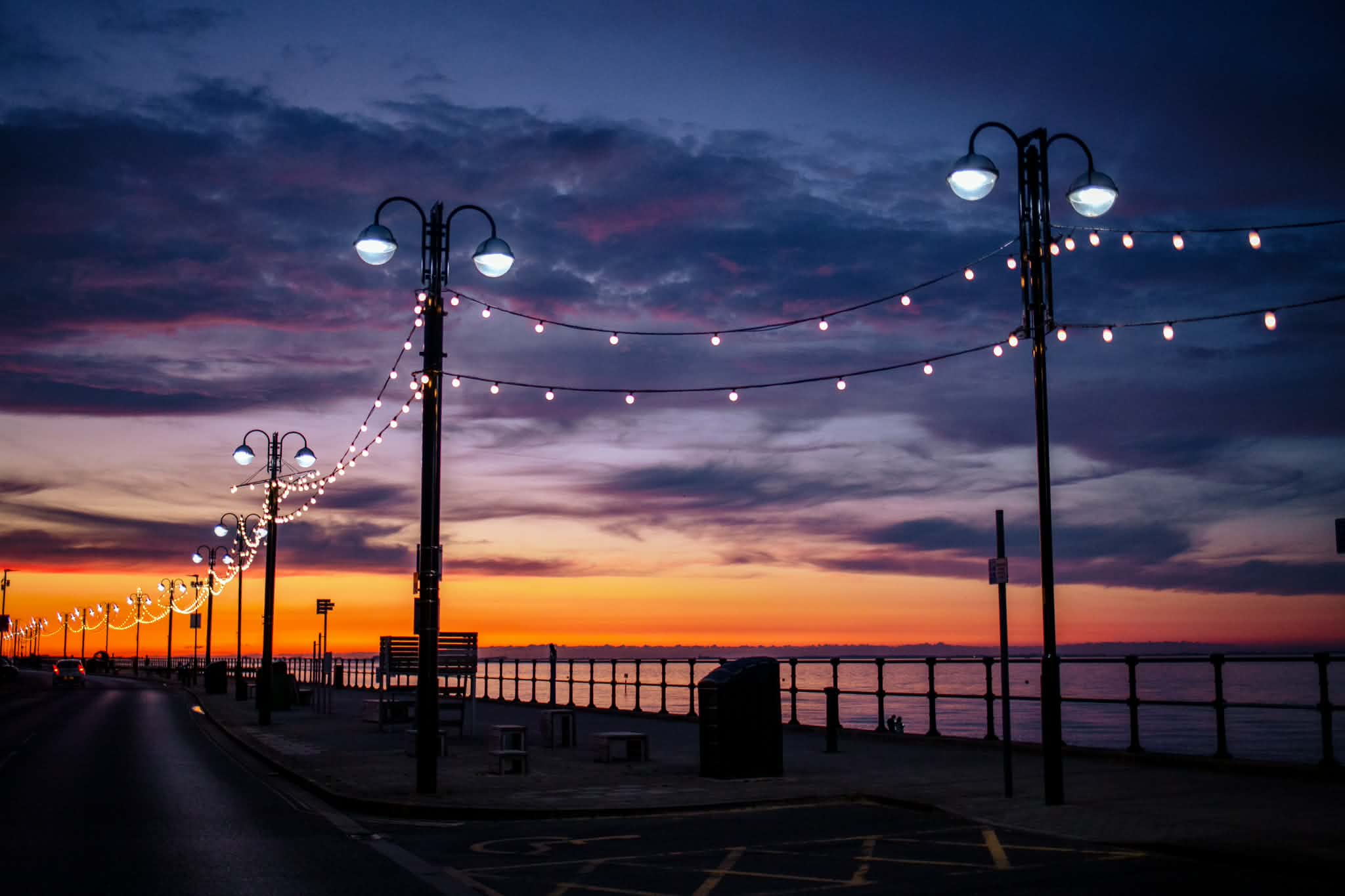 Cleethorpes promenade at sunset